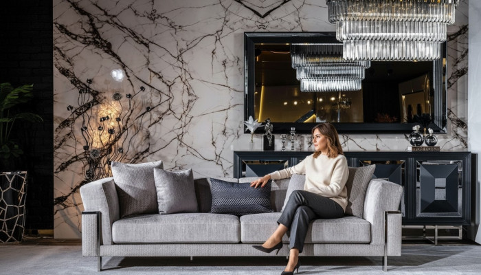 Sofa 3 Sitzer Couch Polster Sofas Wohnzimmer Stoff Grau Wohnlandschaft
