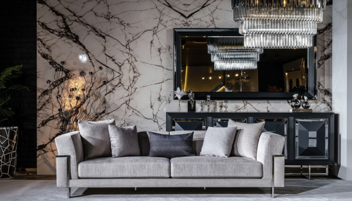 Sofa 3 Sitzer Couch Polster Sofas Wohnzimmer Stoff Grau Wohnlandschaft