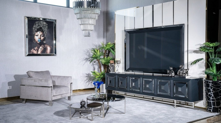 Set TV Ständer Sessel Couchtisch Beistelltisch Wohnzimmer 5tlg grau neu