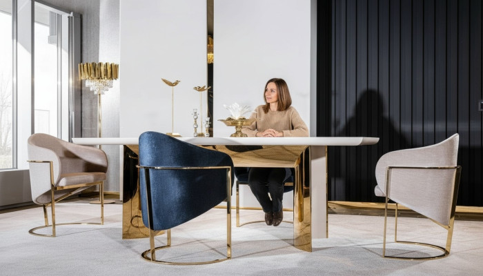 Esszimmer Stuhl Luxus stuhl Metall mit Textil Neu Stühle Stil Modern