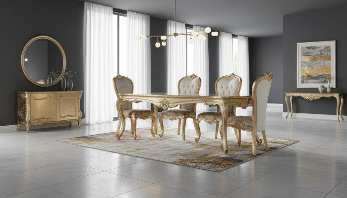 Esszimmer Esstisch Stuhl Gruppe Garnitur Set Holz Tisch Tische Barock Sets 5tlg