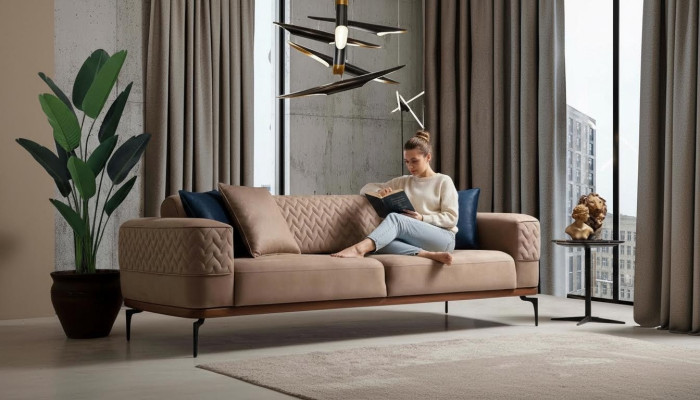 Luxus Sofa Design Dreisitzer Moderne Couch Taupe Couchen Möbel Polster Loft Neu