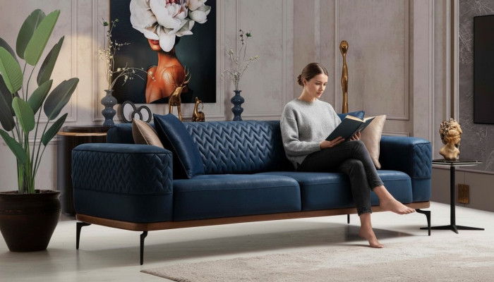 Design Dreisitzer Moderne Couch Blau Couchen Luxus Sofa Möbel Polster Loft Neu