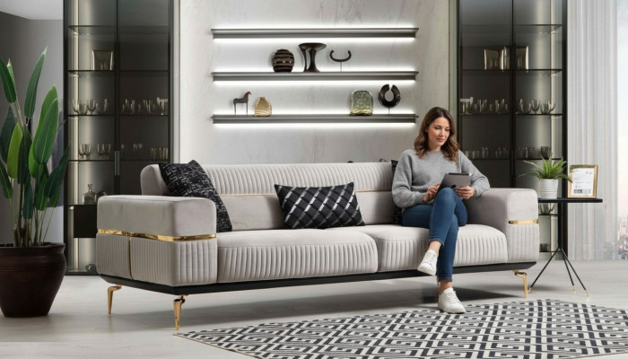 Luxus Sofa Dreisitzer Couch Polster Möbel xxl Sofas big couchen Samt Möbel Neu
