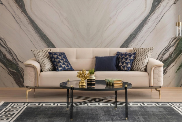 Dreisitzer Sofa 3 Sitzer Luxus Sofas Wohnzimmer Möbel Einrichtung Stoff Design