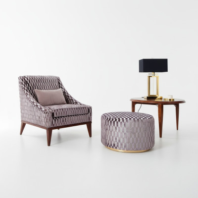 Garnitur Wohnzimmer Sessel Couchtisch Hocker Modern Sitzer Stoff Holz 3tlg Set