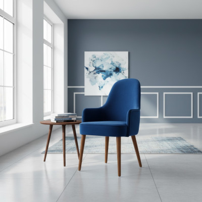 Esszimmerstuhl Stuhl Sessel Sitzer 1 Sitz Clubsessel Stoff Blau Esszimmer Holz