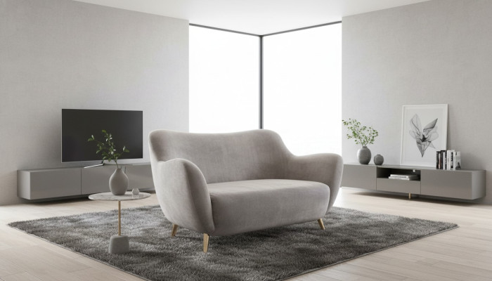 Zweisitzer Sofa 2 Sitzer Sofas Stoff Wohnzimmer Polyester Modern Grau Luxus Neu