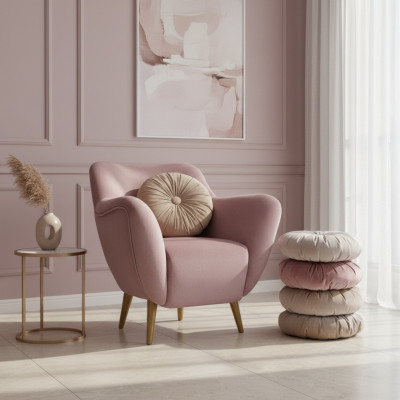 Sessel Lehnstuhl Ohrensessel 1 Sitzer Sitz Stoff Luxus Wohnzimmer Modern Rosa