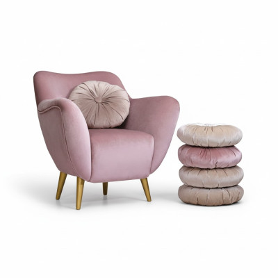 Sessel Lehnstuhl Ohrensessel 1 Sitzer Sitz Stoff Luxus Wohnzimmer Modern Rosa