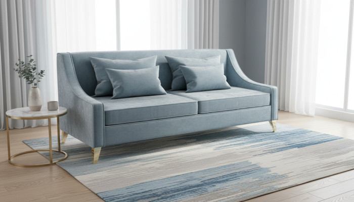 Samt Dreisitzer Sofa 3 Sitz Sofas Stoff Wohnzimmer Polyester Modern Luxus Blau