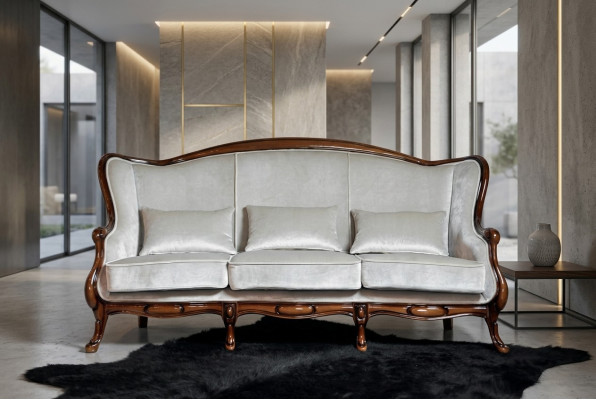 Dreisitzer Sofa 3 Sitzer Luxus Stoff Grau Wohnzimmer Klassische Möbel Braun Neu