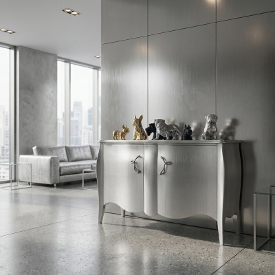 Silbernes Sideboard Kommode Anrichte Schränke Kommoden Holz Luxus Möbel Silber