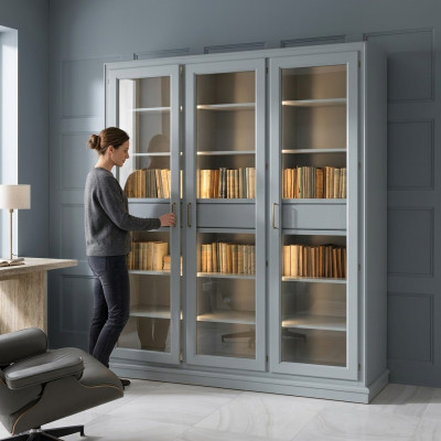 Grauer Bücherschrank mit Glastüren - Stilvolle Aufbewahrungslösung für Ihre Büchersammlung
