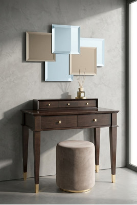 Schminktisch Hocker Konsolen Tisch Luxus Holz Sekretär Braun Schlafzimmer 2tlg