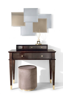 Schminktisch Hocker Konsolen Tisch Luxus Holz Sekretär Braun Schlafzimmer 2tlg