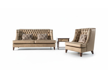 Sofagarnitur Sofa Garnitur 3 Sitzer Sessel Chesterfield Modern Stoff Braun 3tlg