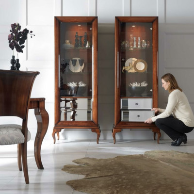 Vitrine Schränke Vitrinen Holz Luxus Wohnzimmer Möbel Schrank Braun Barock Neu