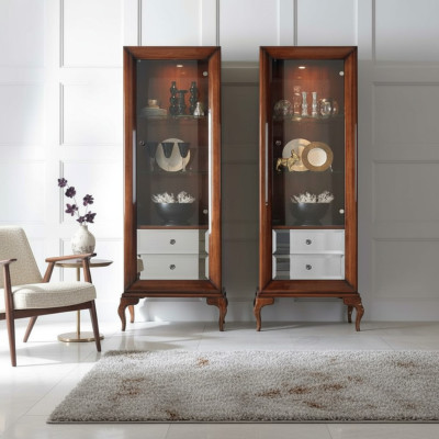 Vitrine Schränke Vitrinen Holz Luxus Wohnzimmer Möbel Schrank Braun Barock Neu