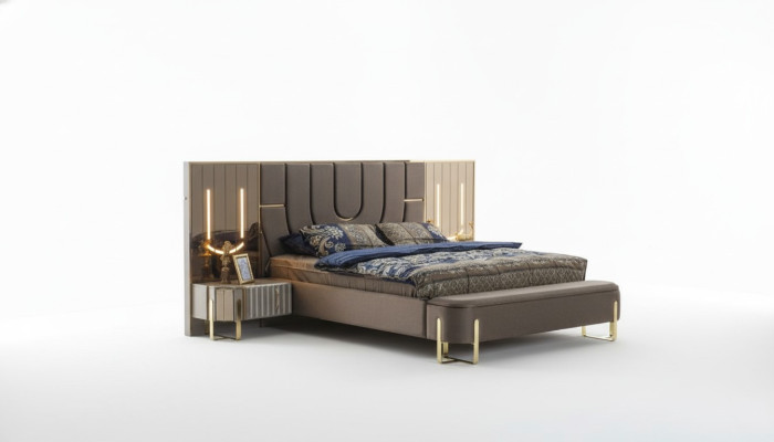 Doppelbett Garnitur Schlafzimmer Luxus Bett Modern Braun 3tlg Design