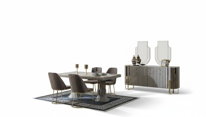 Essgruppe Esszimmer Esstisch Garnitur Luxus Stühle Essecke Grau 6tlg