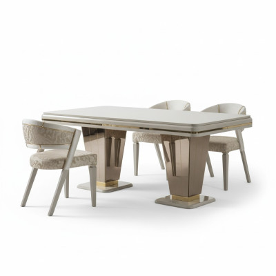 Garnitur Luxus Essgruppe Esszimmer Esstisch Stühle Essecke Beige 7tlg