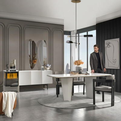 Essgruppe Garnitur Esszimmer Esstisch Luxus Stühle Essecke 9tlg Weiß