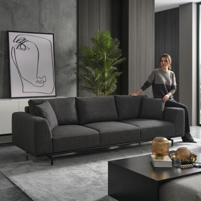 Viersitzer Sofa 4 Sitzer Sofas Modern Grau Design Stoff Polyester Neu