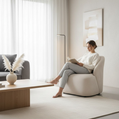 Sessel Ohrensessel Modern Stoff Wohnzimmer Polyester Weiß Design Sitz