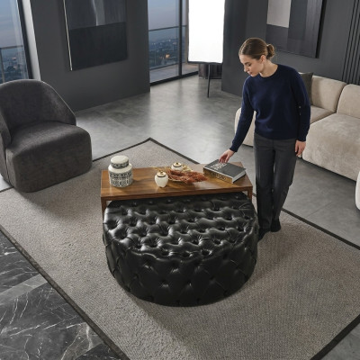 Couchtisch Tisch Beistelltisch Wohnzimmer Modern Schwarz Kunstleder