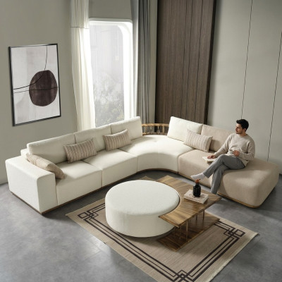 Weißes Ecksofa L-Form Couch Couchtisch Luxus Stoffmöbel Weiß Design Neu
