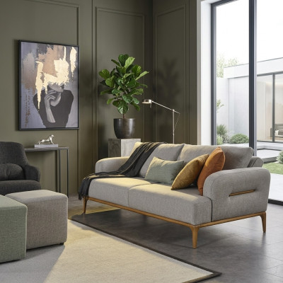 Modern Dreisitzer Sofa 3 Sitzer Sofas Design Grau Modern Stoff Polyester Neu