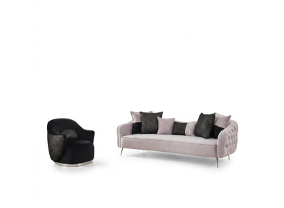 Modern Sofagarnitur Sofa 3 Sitzer Sessel Dreisitzer Stoff Weiß Polyester Set