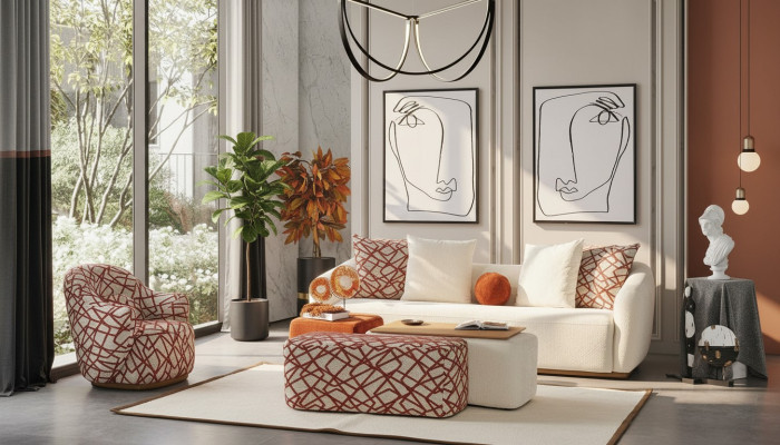 Sofagarnitur Wohnzimmer Set Sofa 4 Sitzer Sessel 3x Hocker Weiß Viersitzer Stoff