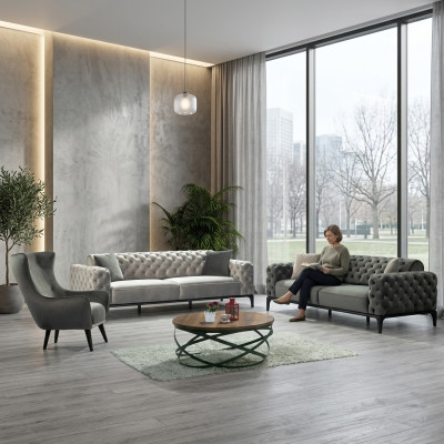Chesterfield Sofagarnitur Sofa 31 Sitzer Stoff Grau Luxus Sofas Sitz