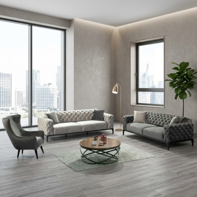 Chesterfield Sofagarnitur Sofa 31 Sitzer Stoff Grau Luxus Sofas Sitz