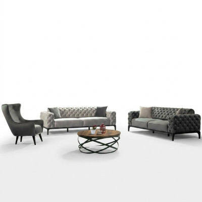 Chesterfield Sofagarnitur Sofa 31 Sitzer Stoff Grau Luxus Sofas Sitz