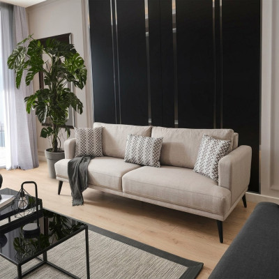 Sofa 3 Sitzer Dreisitzer Sofas Stoff Beige Wohnzimmer Modern Design