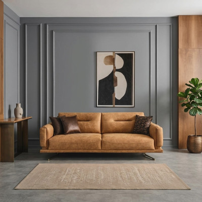 Dreisitzer Sofa 3 Sitzer Sofas Braun Kunstleder Wohnzimmer Luxus Sitz