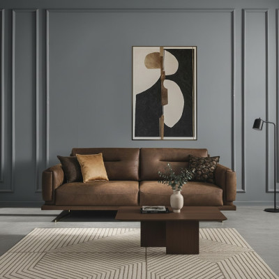 Viersitzer Sofa 4 Sitzer Sofas Kunstleder Braun Wohnzimmer Luxus