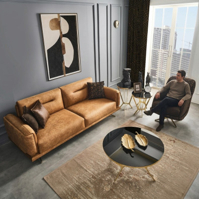 Sofagarnitur Komplette Sofa 31 Sitz Sessel Kunstleder Braun Set 2tlg