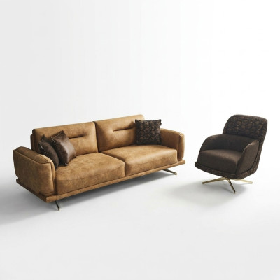 Sofagarnitur Komplette Sofa 31 Sitz Sessel Kunstleder Braun Set 2tlg