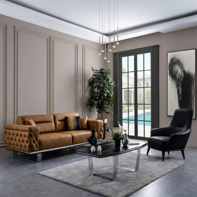 Sofagarnitur Komplette Sofa 31 Sitz Sessel Kunstleder Braun Set 2tlg