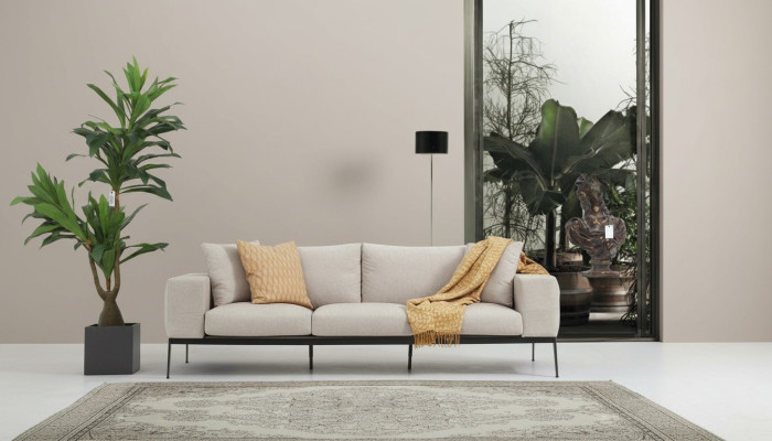 Dreisitzer Sofa 3 Sitzer Sofas Beige Stoff Wohnzimmer Luxus Modern Neu