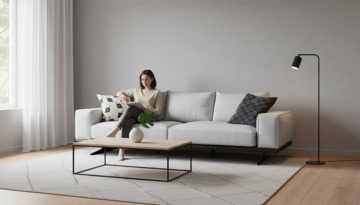 Zweisitzer Sofa 2 Sitzer Stoff Grau Modern Design Wohnzimmer Polyester
