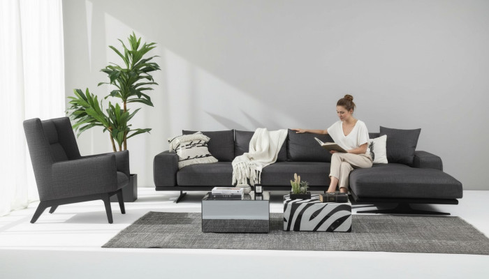 Ecksofa L-Form Sessel Sofa Wohnzimmer Grau Modern Stoff Sofas Sitzer