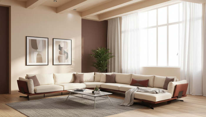 Sofagarnitur Ecksofa L-Form 3 Sitzer Beige Modern Stoff Sofas Set Eck