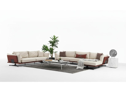 Sofagarnitur Ecksofa L-Form 3 Sitzer Beige Modern Stoff Sofas Set Eck