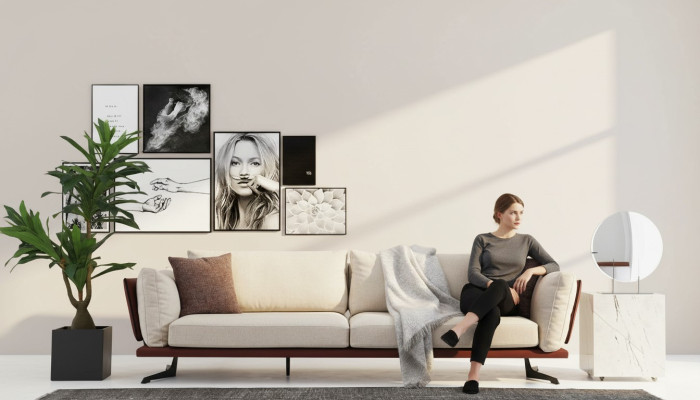 Dreisitzer Sofa 3 Sitzer Stoff Beige Modern Design Wohnzimmer Luxus