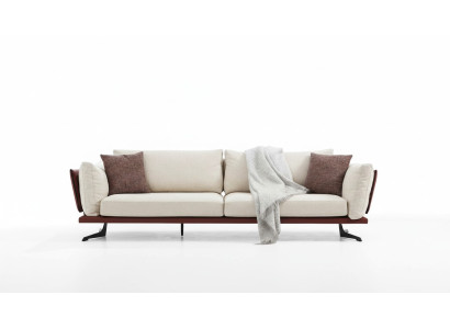 Dreisitzer Sofa 3 Sitzer Stoff Beige Modern Design Wohnzimmer Luxus